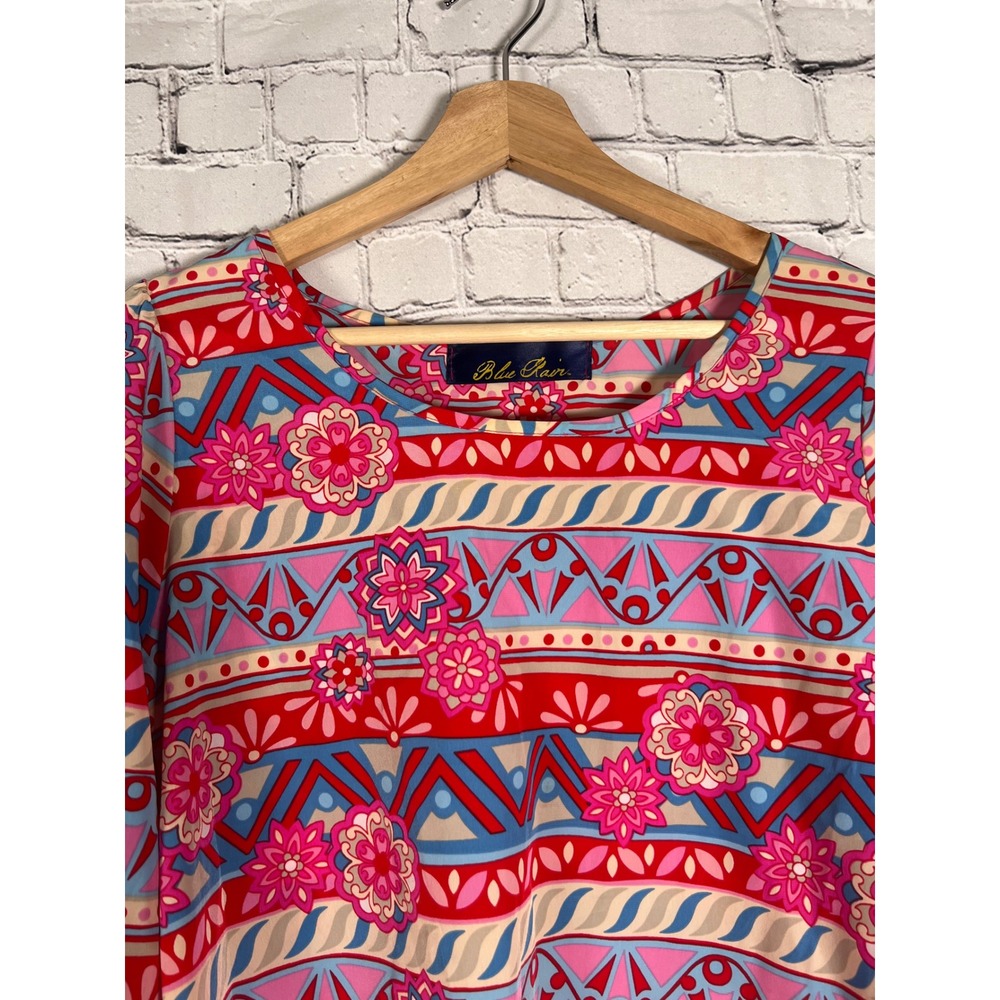 Blue Rain Womens Small Boho Festival Geometric Floral 3/4 Sleeve Blouse Top USA - Picture 2 of 4